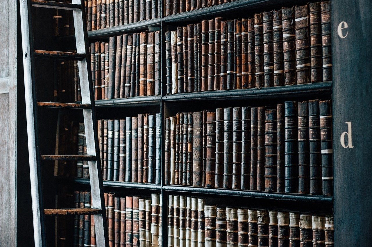 bookshelf, old, library